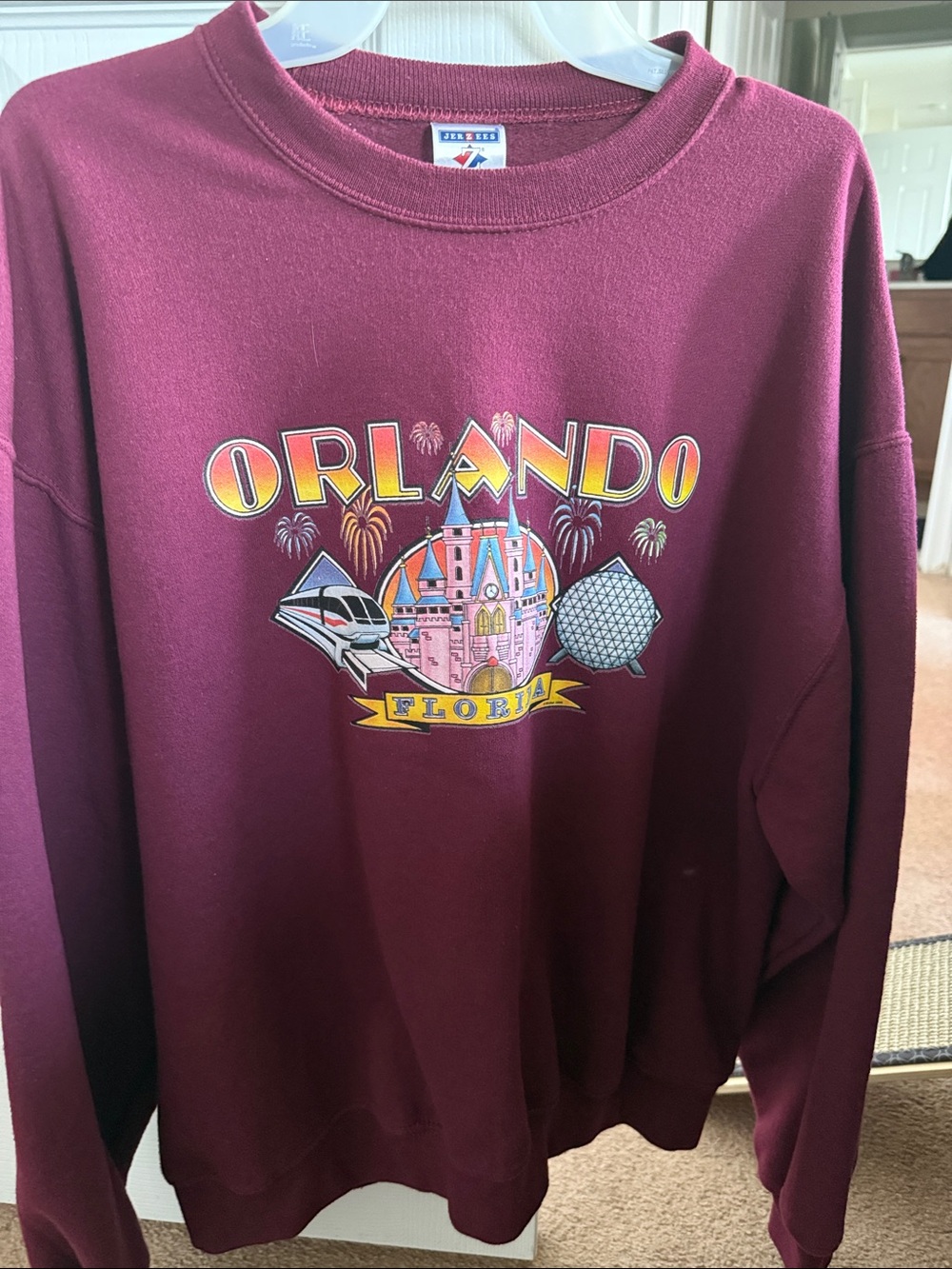 Jerzees Burgundy Orlando Florida Graphic Sweatshirt